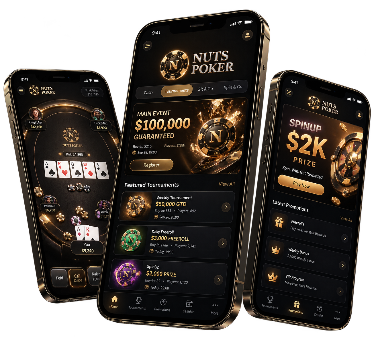 Nuts Poker on three mobile phones